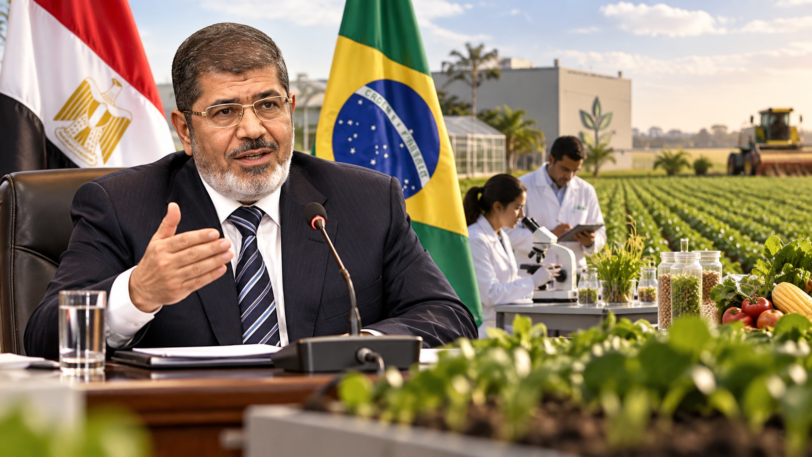 كلمة الرئيس مرسي خلال زيارته هيئة البحوث الزراعية بالبرازيل